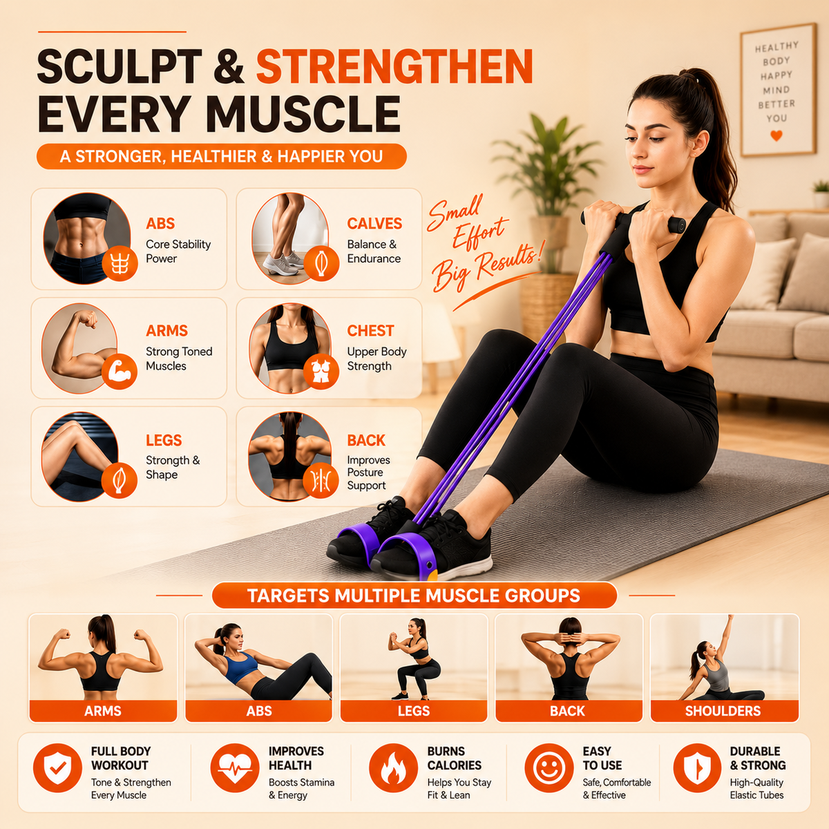 4-Tube Multifunctional Pedal Resistance Band Trainer