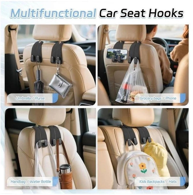Car Seat Headrest Hook | Vegan Leather Hooks ( Pack of 2 )