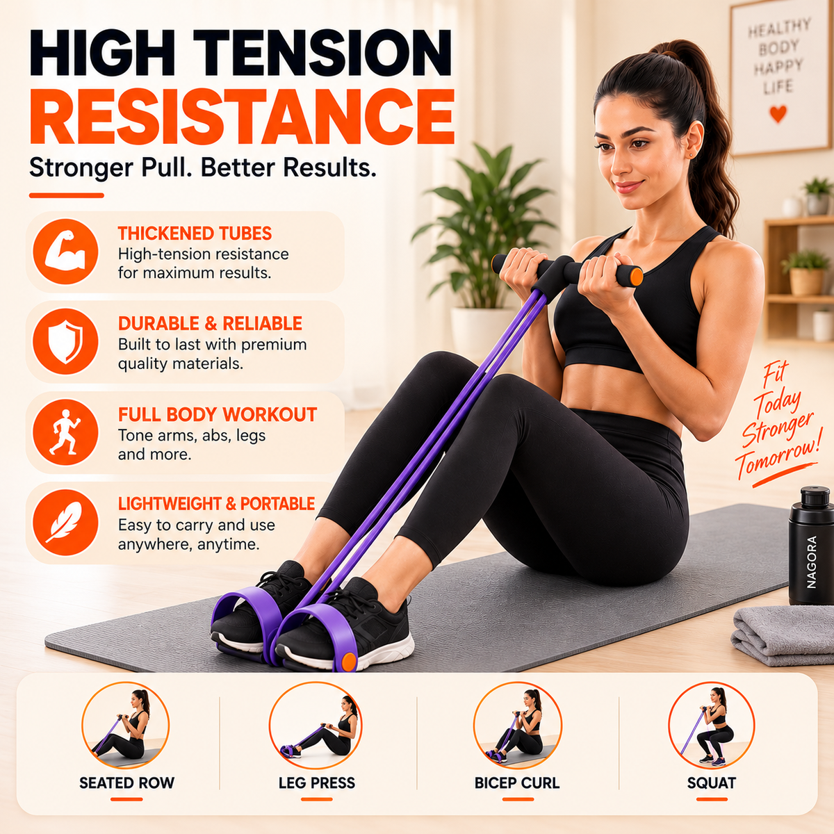 4-Tube Multifunctional Pedal Resistance Band Trainer