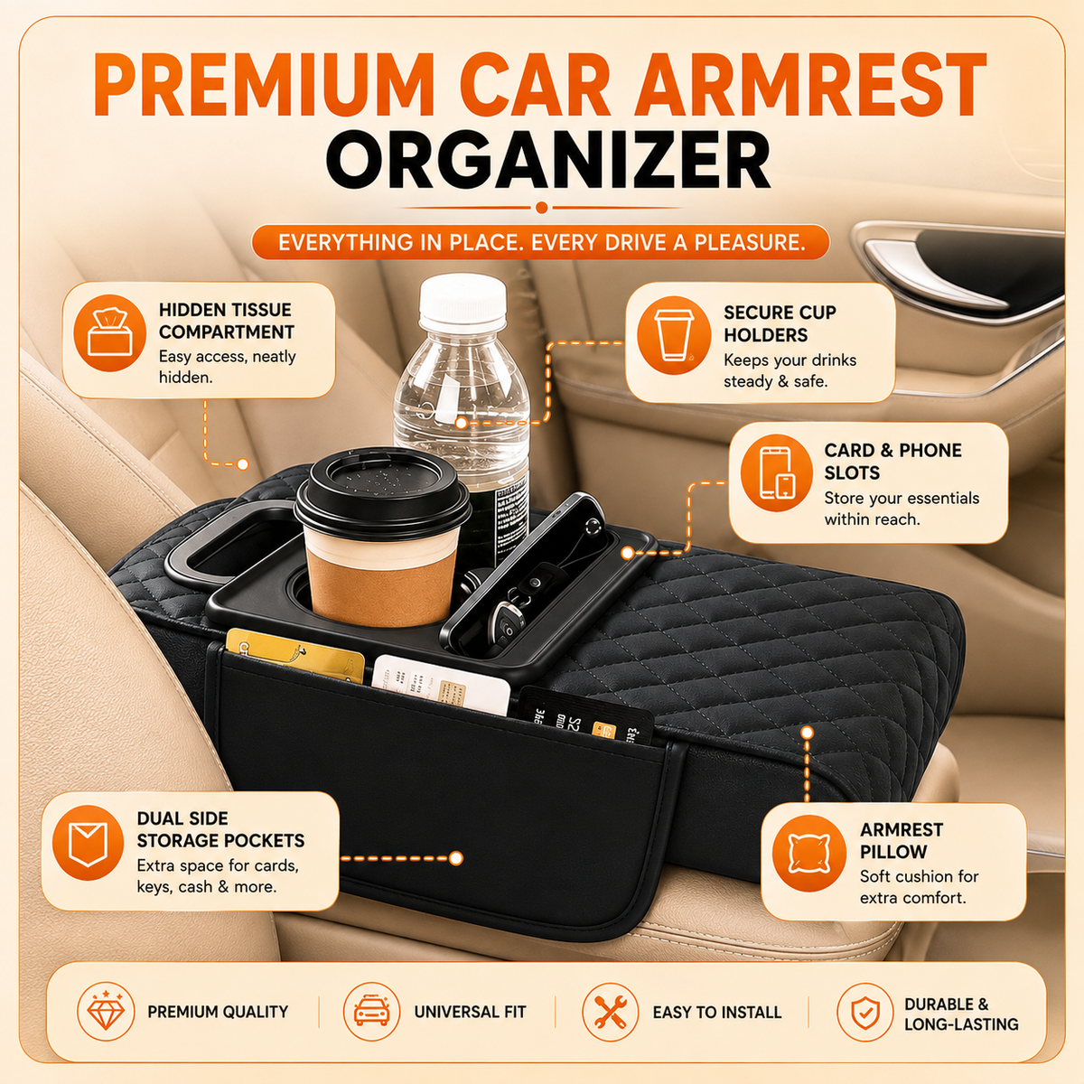 DriveEase 5-in-1 Universal Car Armrest Console Cushion