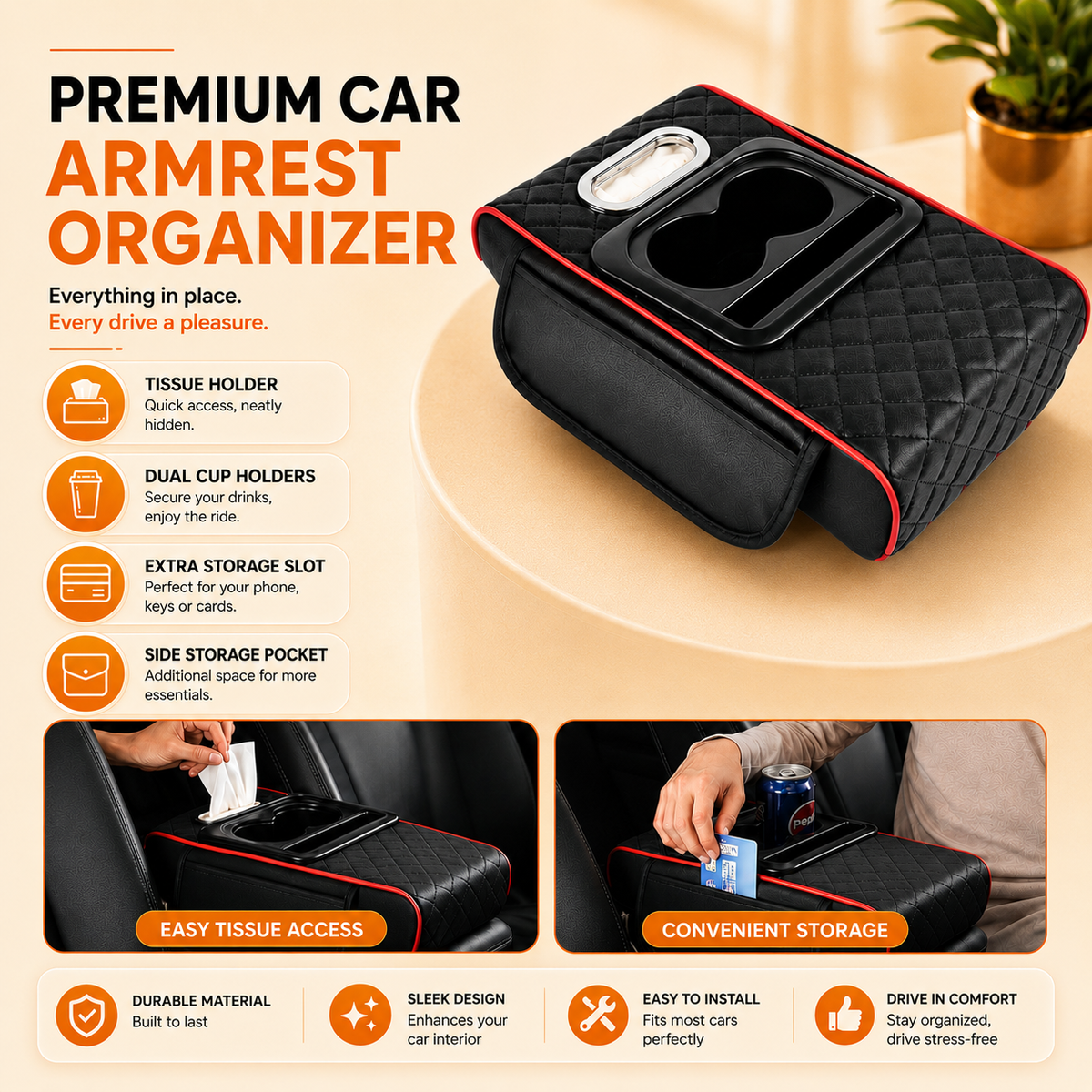 DriveEase 5-in-1 Universal Car Armrest Console Cushion