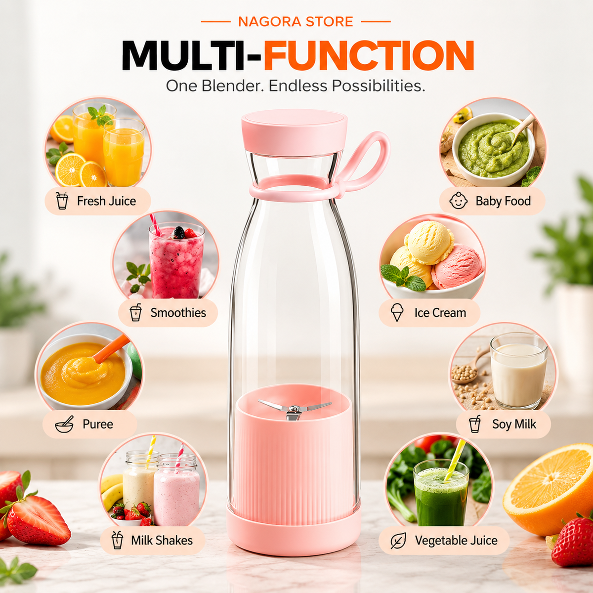 Portable Mini Rechargeable Blender – 380ML Fresh Juice Maker